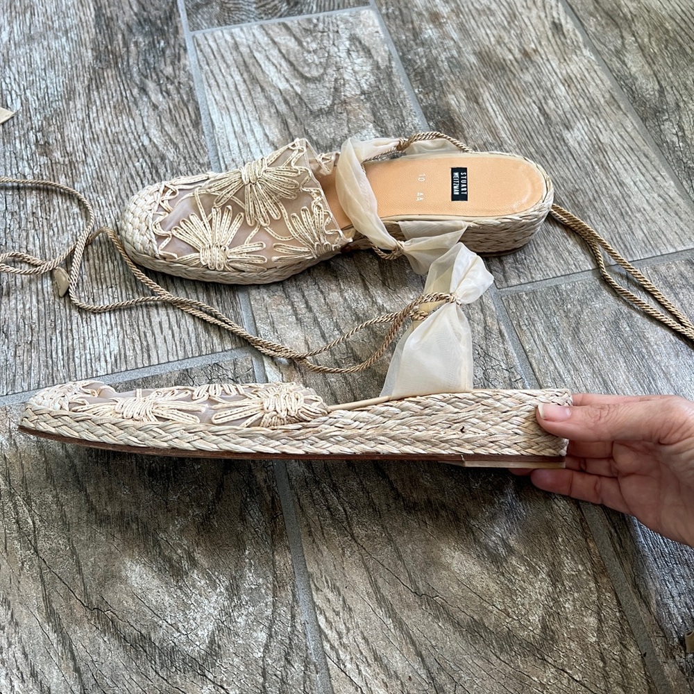 Stuart Weitzman Pansy Beige Raffia Espadrille Sandals, Women’s Size 10 - Picture 5 of 8
